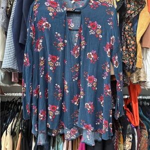 Free People Floral Mini Dress - Blue and Red